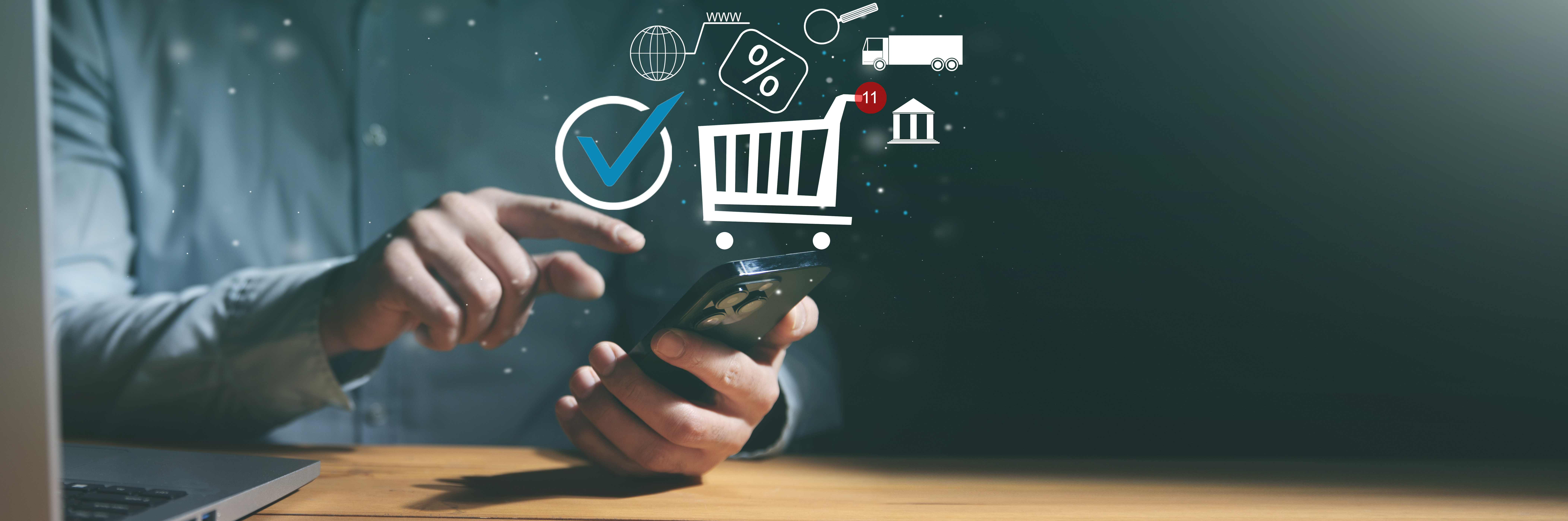 Man holds a tablet with a shopping cart concept of shopping on the internet