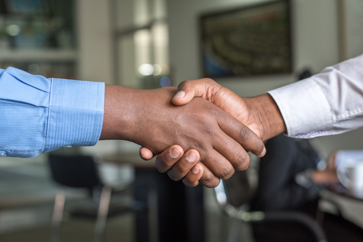 Attorney consulting with a client in a law office
